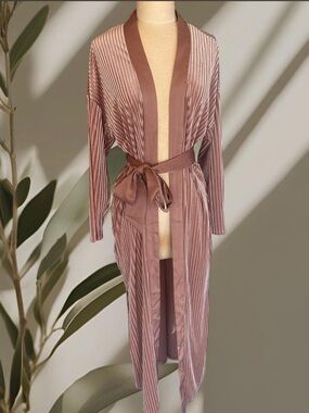 Forever 21 Mauve Satin Pleated Robe with Waist Tie